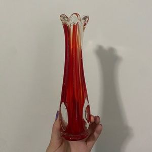 Red/orange art glass vase